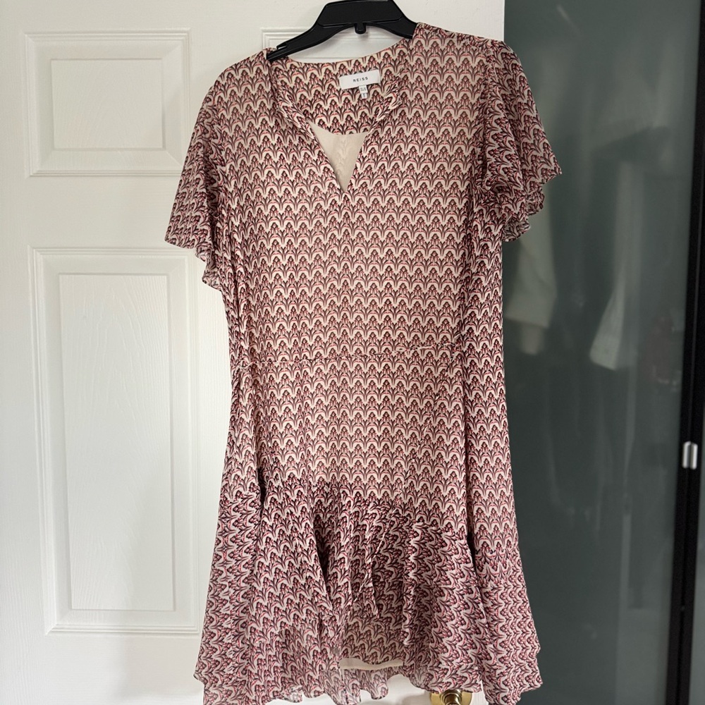 Reiss Geometric Mini Dress in Pink and Cream